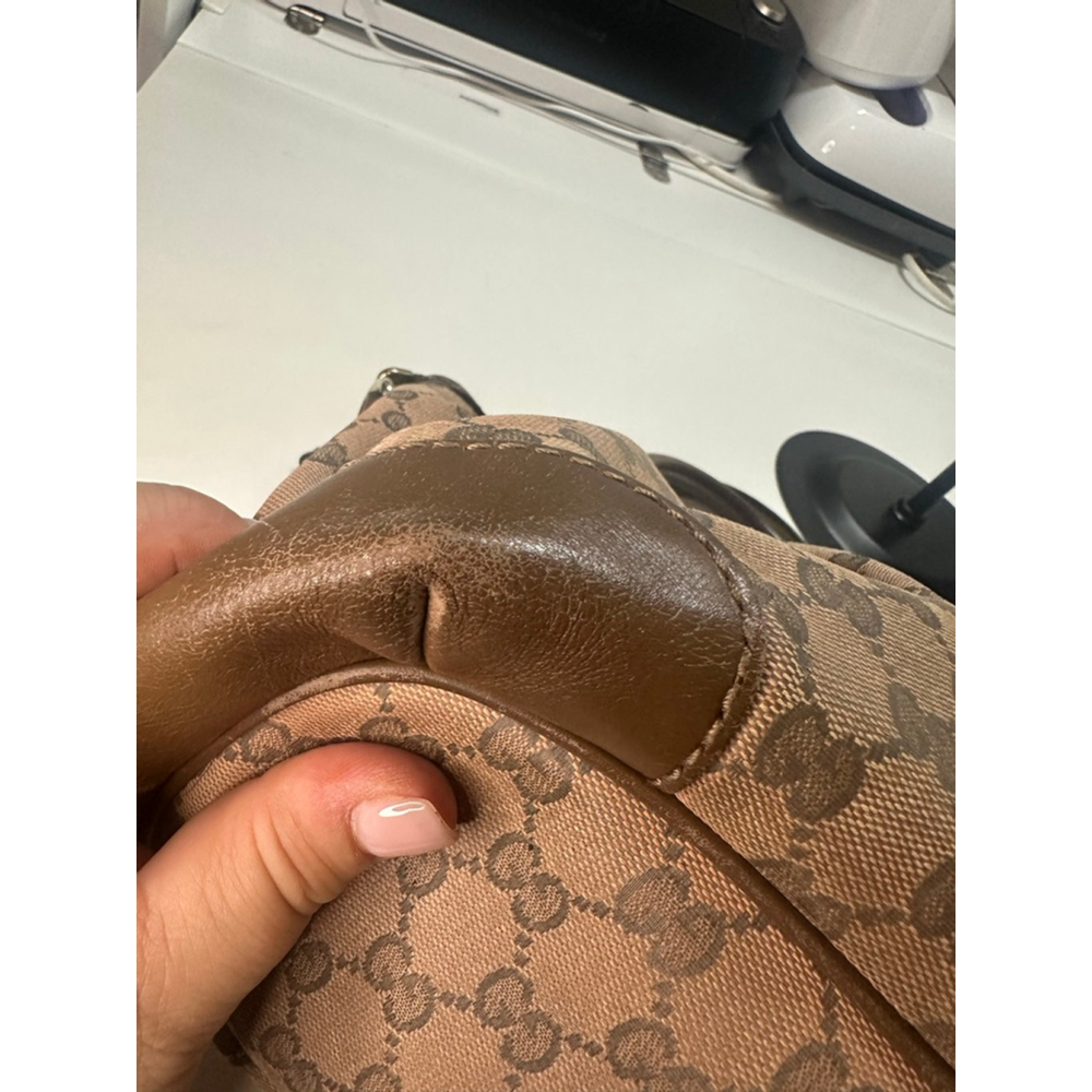 Women's Gucci Monogram Canvas Leather Trim Satchel Bag Brown/Tan One Size - Picture 10 of 16
